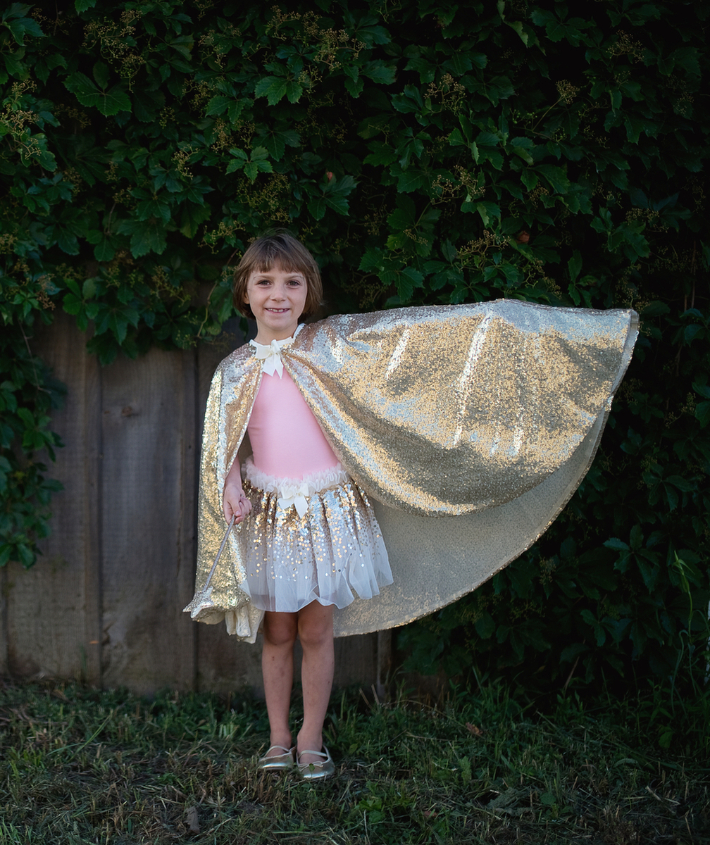 GREAT PRETENDERSDÉGUISEMENT CAPE AVEC SEQUINS COULEUR DORÉE FILLE