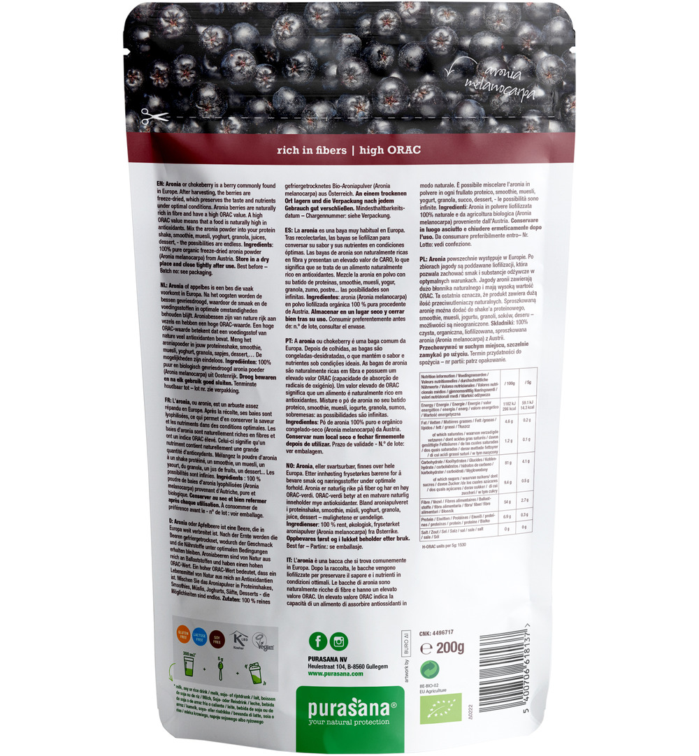 Purasana Aronia Poeder – Vegan Bio (200 gr)