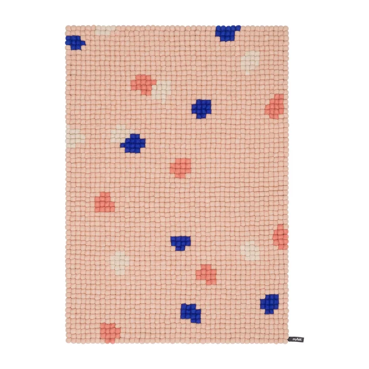 myfelt - Terra Rose Filzkugelteppich, 180 x 260 cm, rosé / coral / weiss / kobaltblau