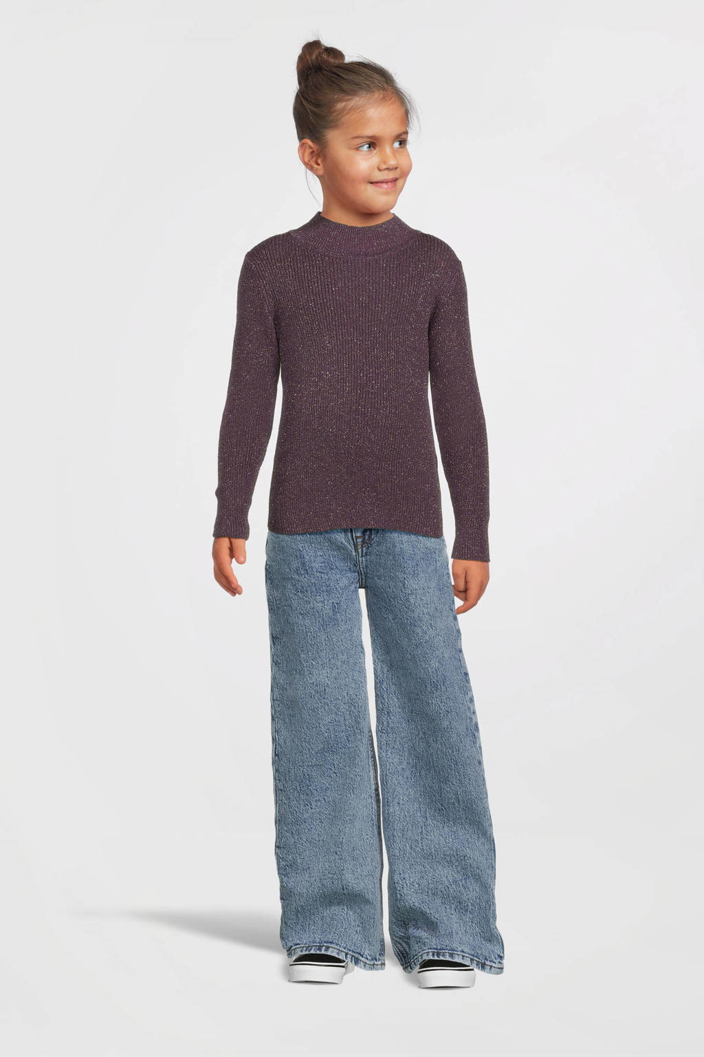 NAME IT top NKFPRIAGLITTER met glitters aubergine