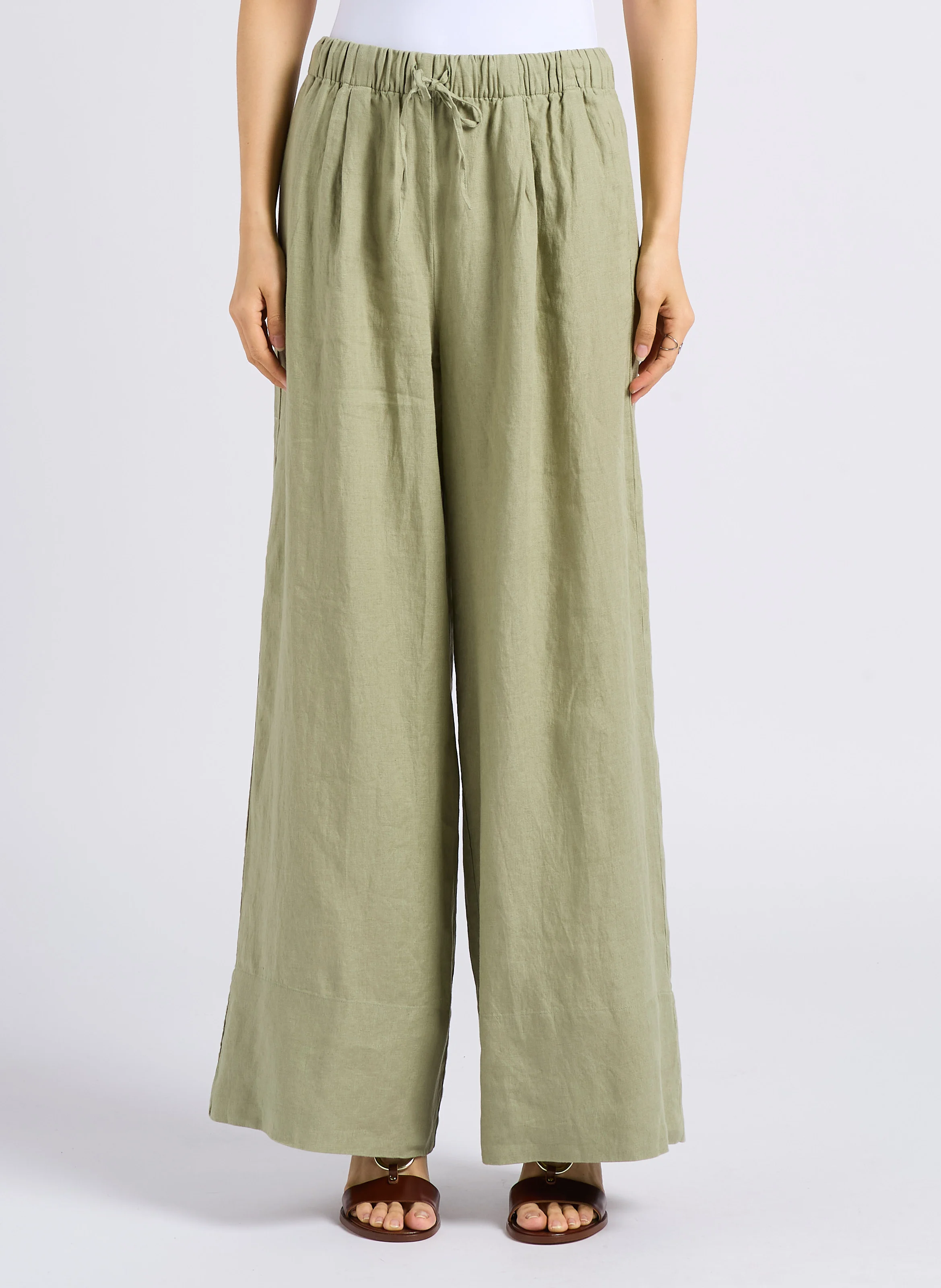 PRINCE - Pantalon large en lin | Vert