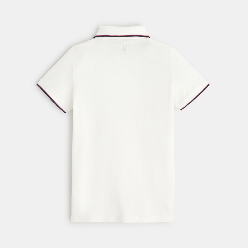 Polo en jersey piqué motif palmier blanc garçon