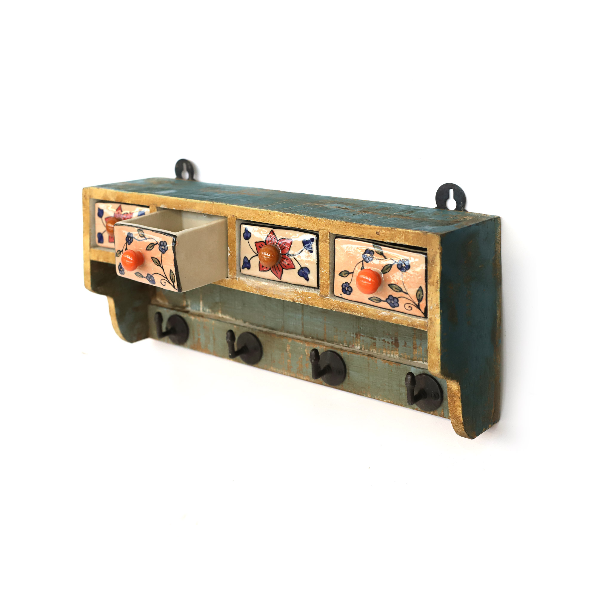 Hängeregal mit Haken und 4 Schubladen, B 49 cm, H 20 cm, L 12 cm von fischer's lagerhaus