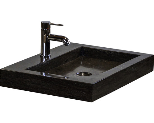 Sanox Dante badkamermeubelset (B x H x D): 61 x 58 x 45,5 cm, frontkleur: eiken naturel, met wastafel in zwarte natuursteen