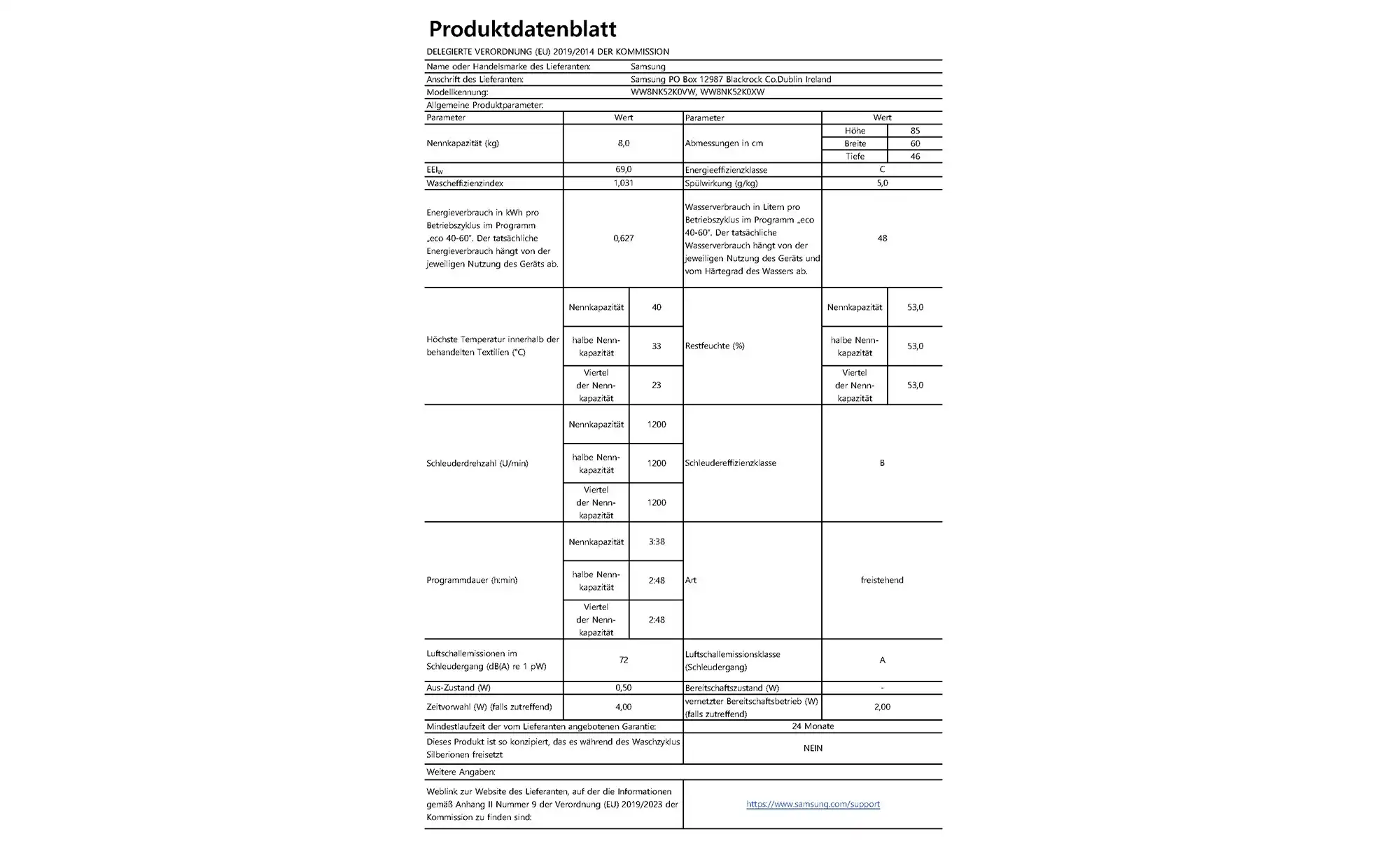 Samsung Waschvollautomat WW8NK52K0XW/EG