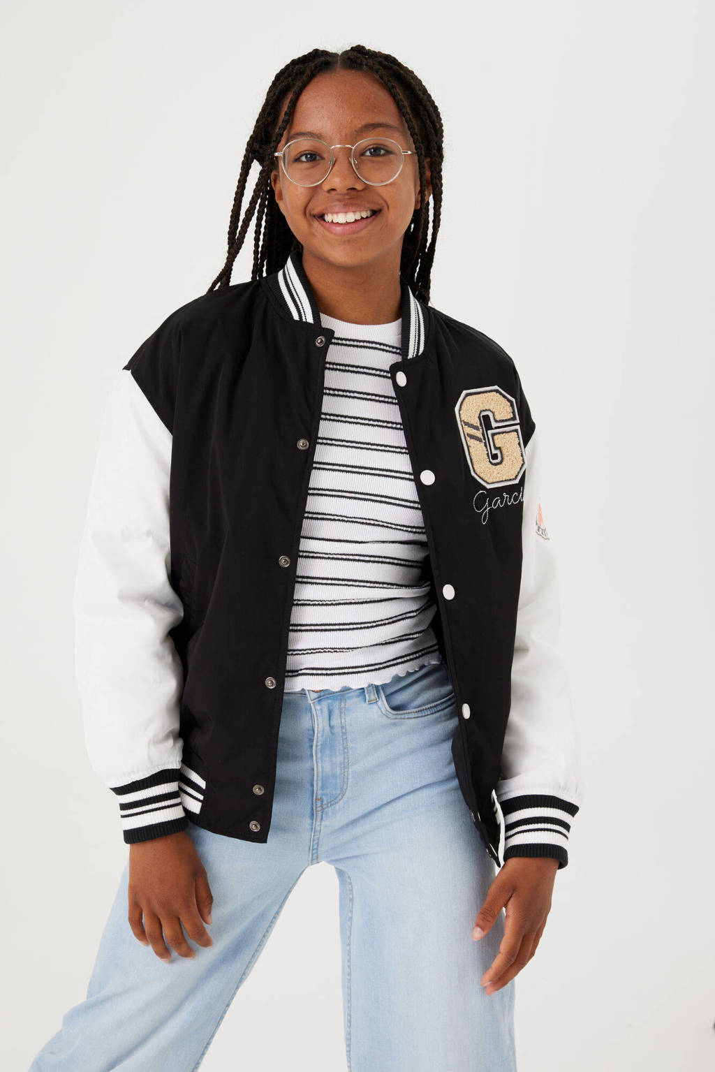 Garcia baseball jacket met logo zwart/wit