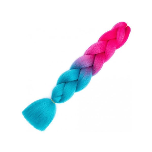 Syntetisk hår - turkis/rosa - 61 cm