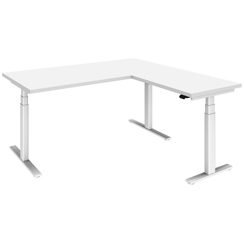 Elektrisch höhenverstellbarer Eckschreibtisch LINUS+, Gestellfarbe weiss, 160 x 160 cm, weiss