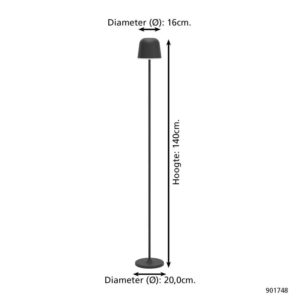 EGLO Mannera-L Staande lamp - USB-C - H 140 cm - Zwart