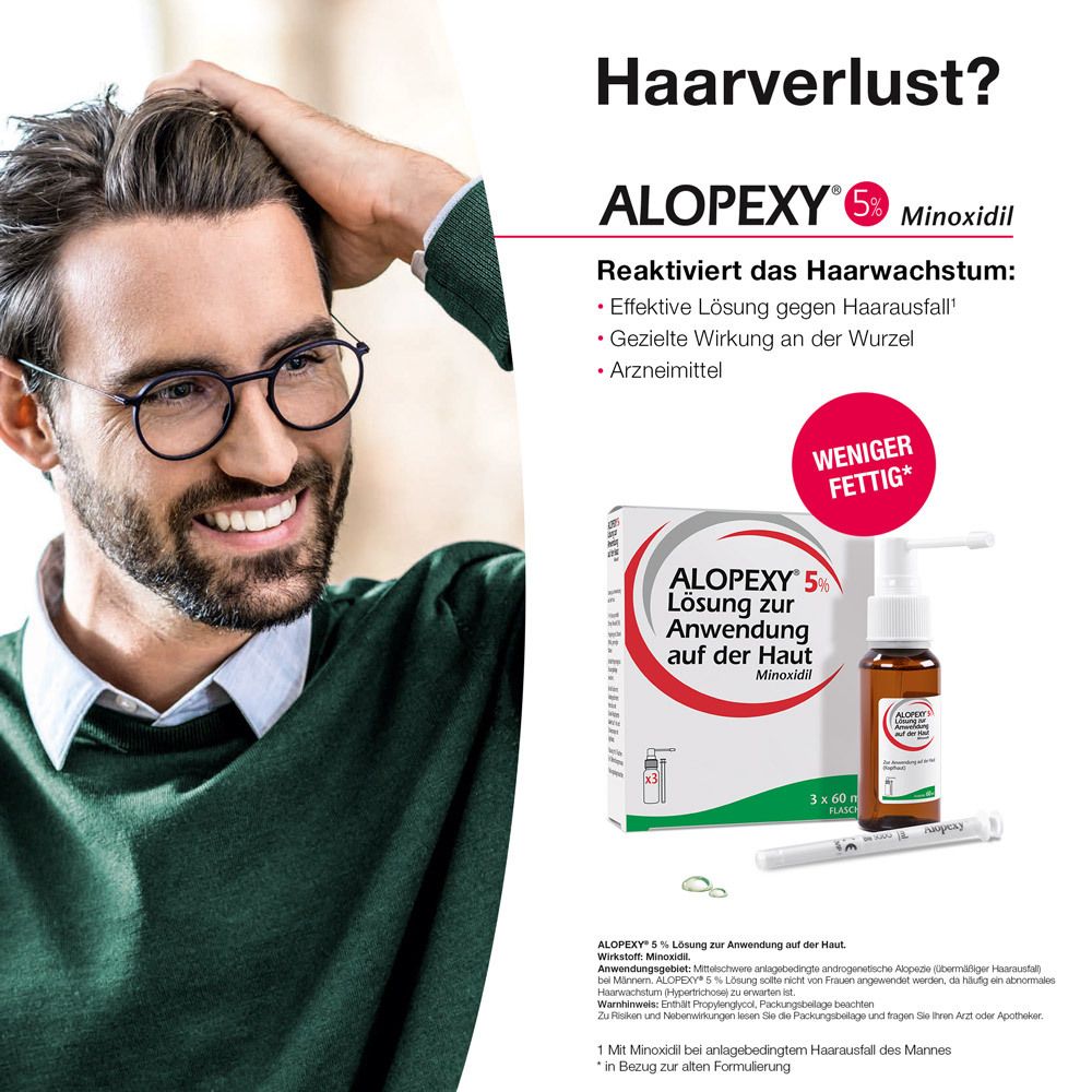 ALOPEXY 5% Lösung zur Anwendung auf der Haut 3X60 ml gegen anlagebedingten Haarausfall