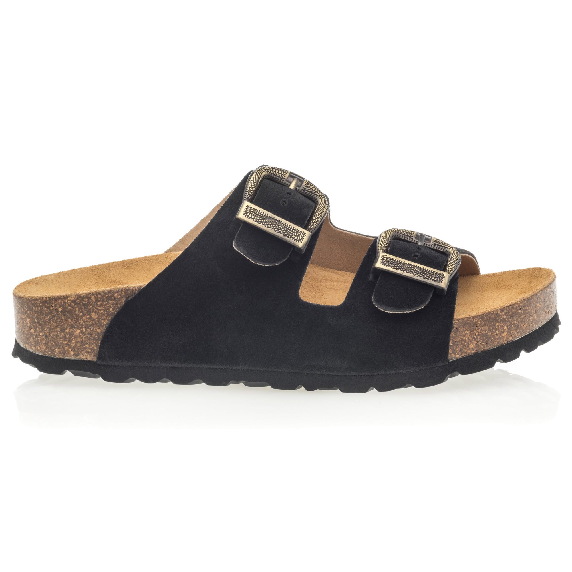 Mules semelle liège Femme en cuir noir