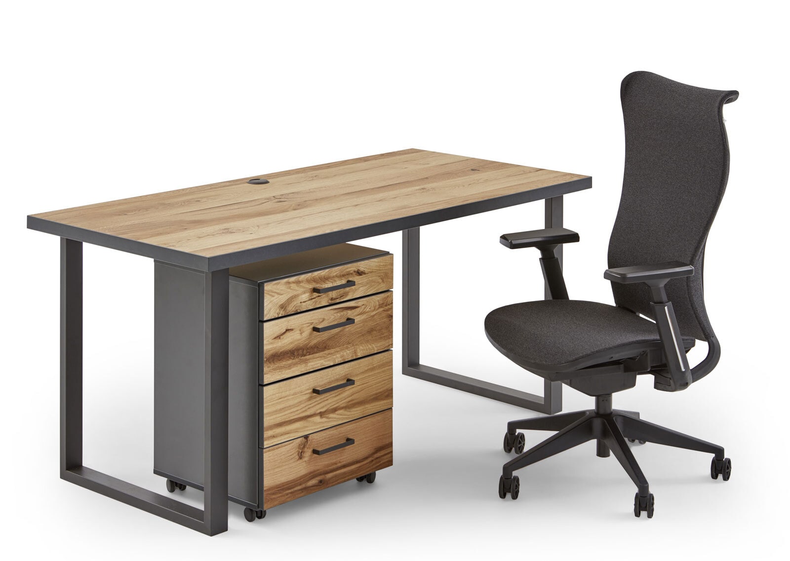 Schreibtisch Balkeneiche furniert Gestell/Kante Graphit 160x75x80 cm