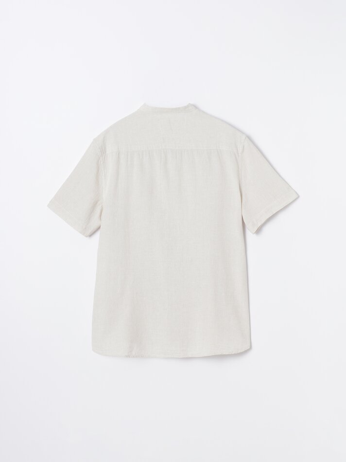Camisa listrada de algodão e linho - Bege claro