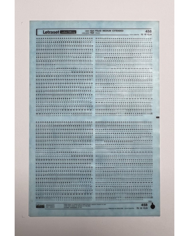 Letraset 458 - FOLIO MEDIUM EXTENDED- 10/12pt