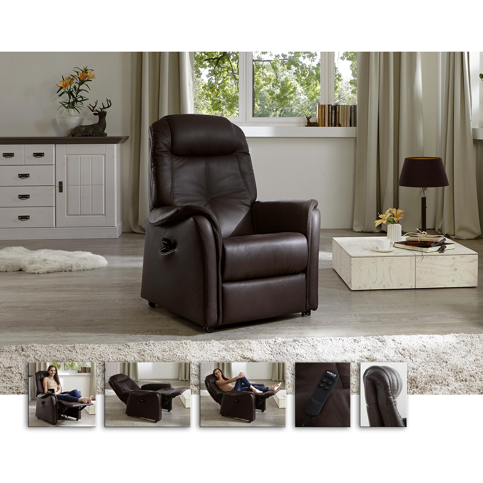 TV-Ledersessel - dunkelbraun - Funktionen mit Motor