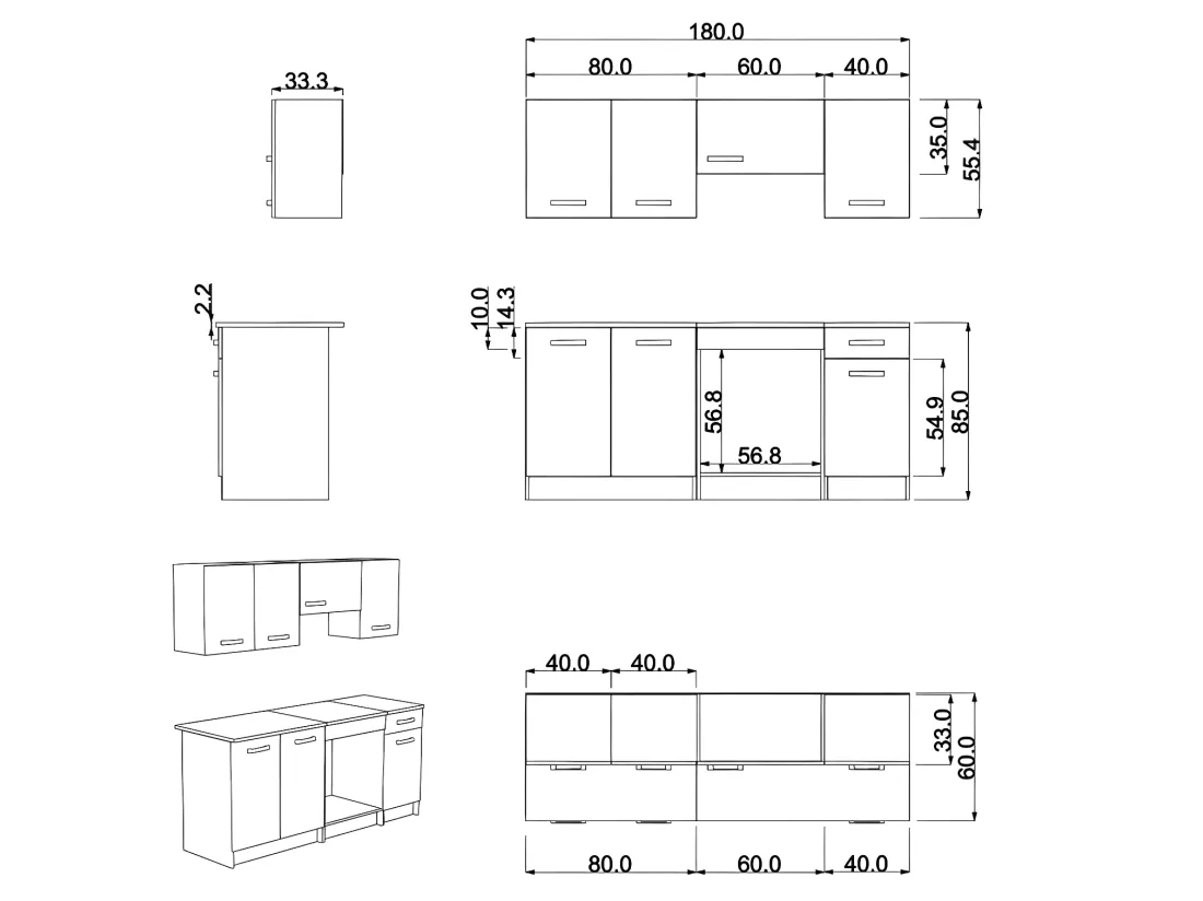 Cuisine complète - Avec plan de travail 180 cm - Naturel clair & Blanc - TRATTORIA