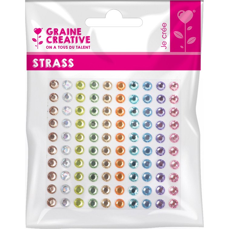 1 planche graine creative de 100 strass 5 mm couleurs      pastel