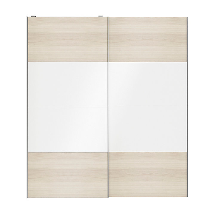 Portes de placard coulissantes 2 vantaux panneaux blancs brillants et effet chêne GoodHome Atomia H. 225 x L. 200 x ép. 5,5 cm