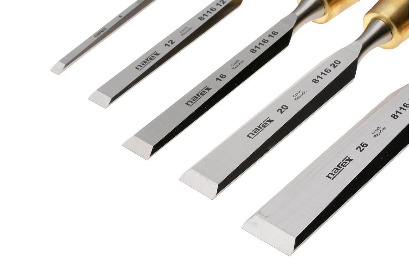 Narex Wood Line Plus Premium Bevel Edge Chisel Set 863821, beitelset 6-12-16-20-26 mm in gereedschapsrol, 5-delig