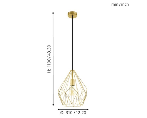 Hanglamp, 1-lichts, Ø 31 cm, goudkleurig