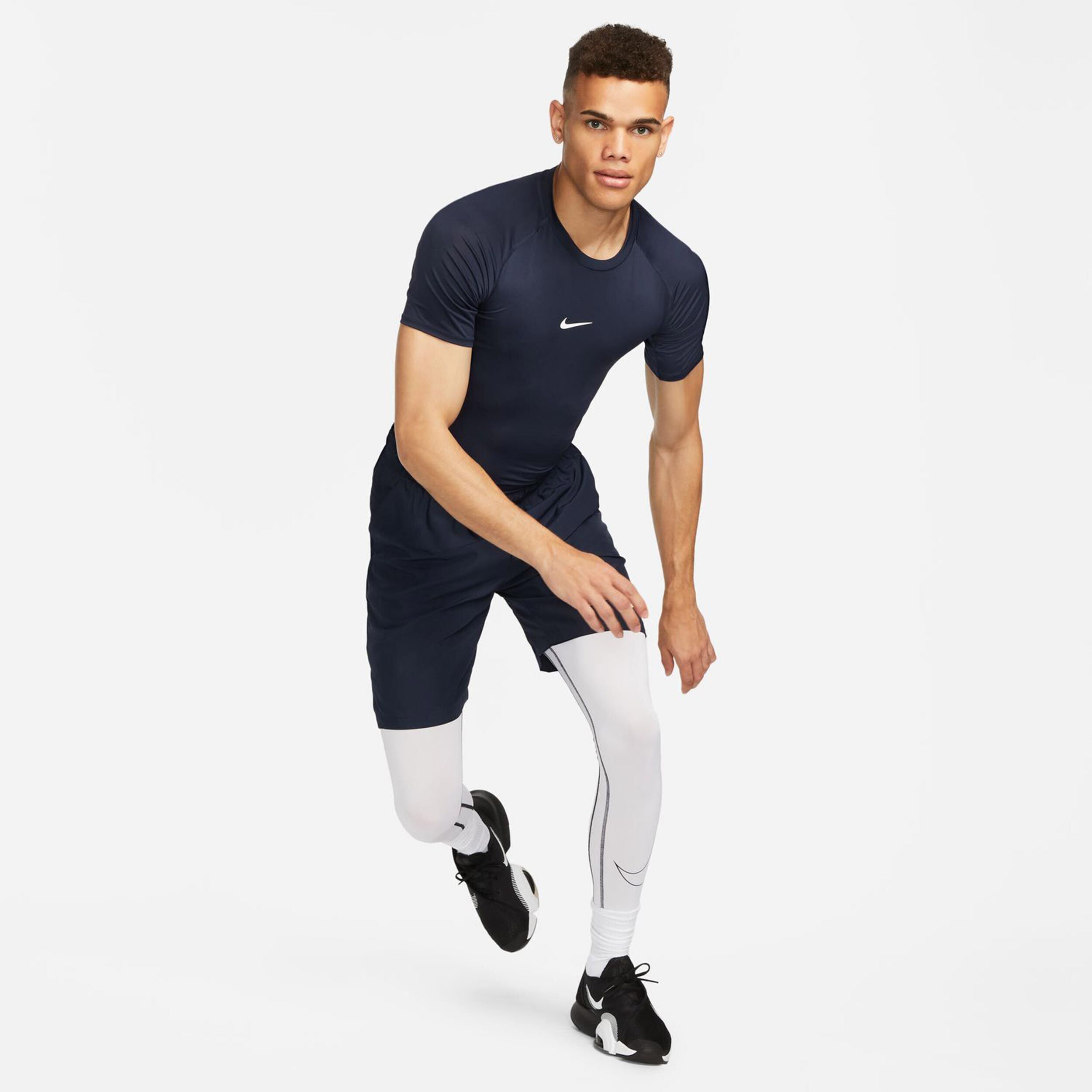 Nike Dri-Fit Pro Tight Fitness T-shirt Hommes - Bleu Foncé , Blanc