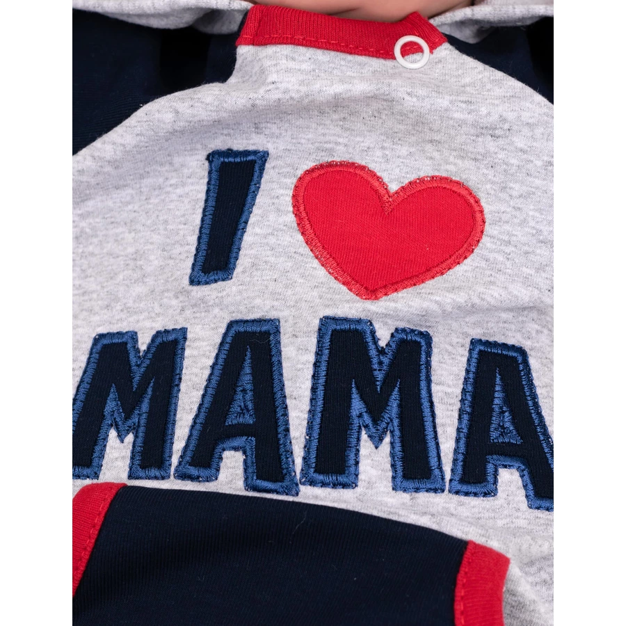 Baby Sweets Overall I love Mama & Papa rot grau navy
