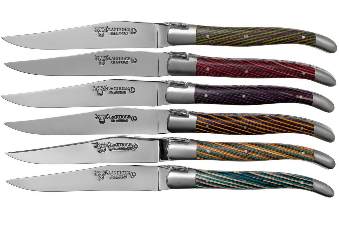 Laguiole en Aubrac Samba 62C99SADIH 6-delige steakmessenset gekleurd sambahout
