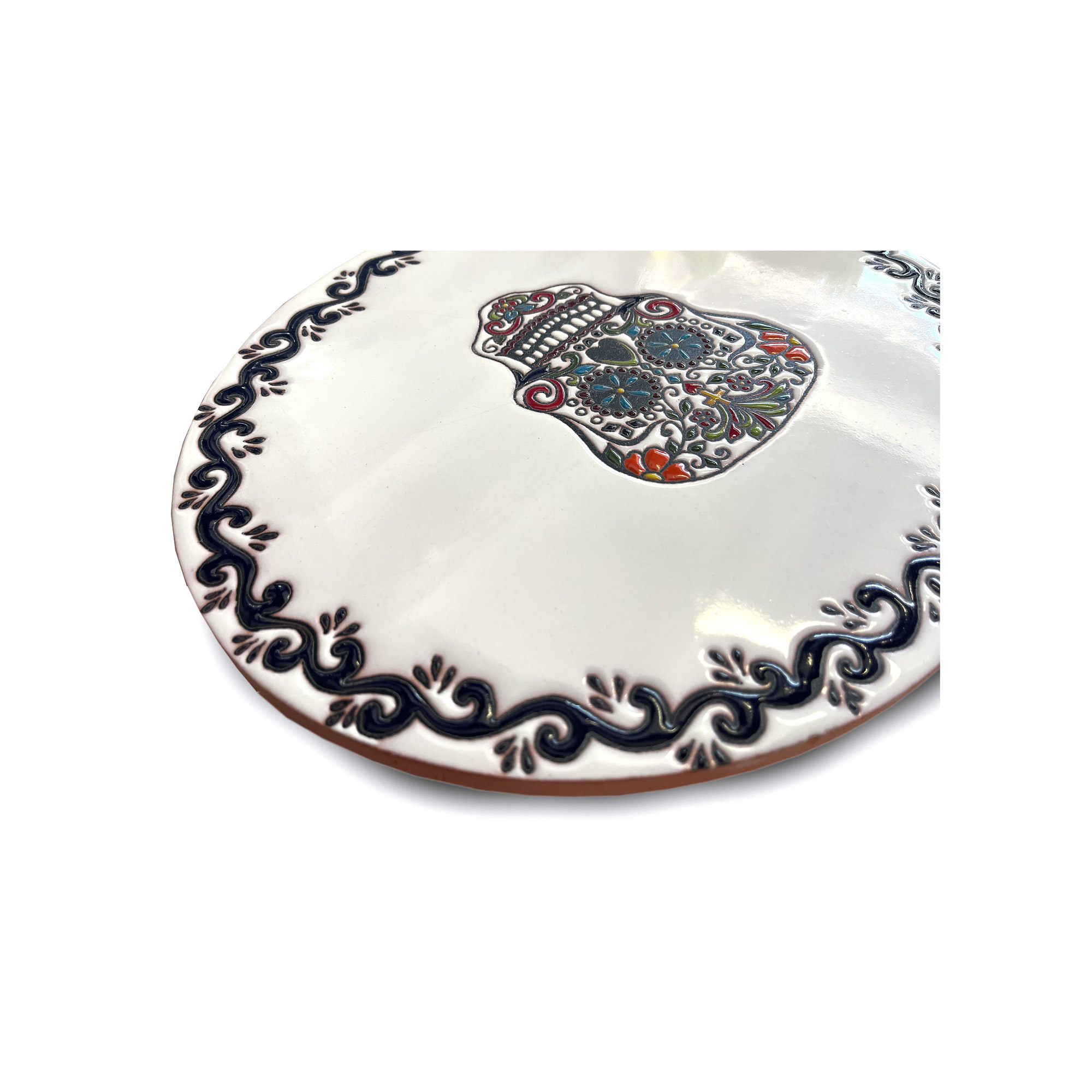 Ovale XL Relief-Kachel 'Cráneo grande', weiß, multicolor, H 30 cm, B 36 cm von fischer's lagerhaus