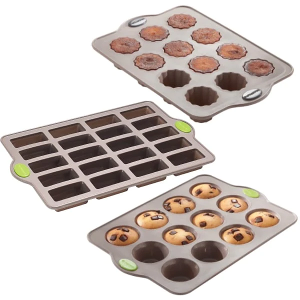 Lot de 3 plaques Rigiflex : 20 mini financiers, 12 muffins et 12 canel
