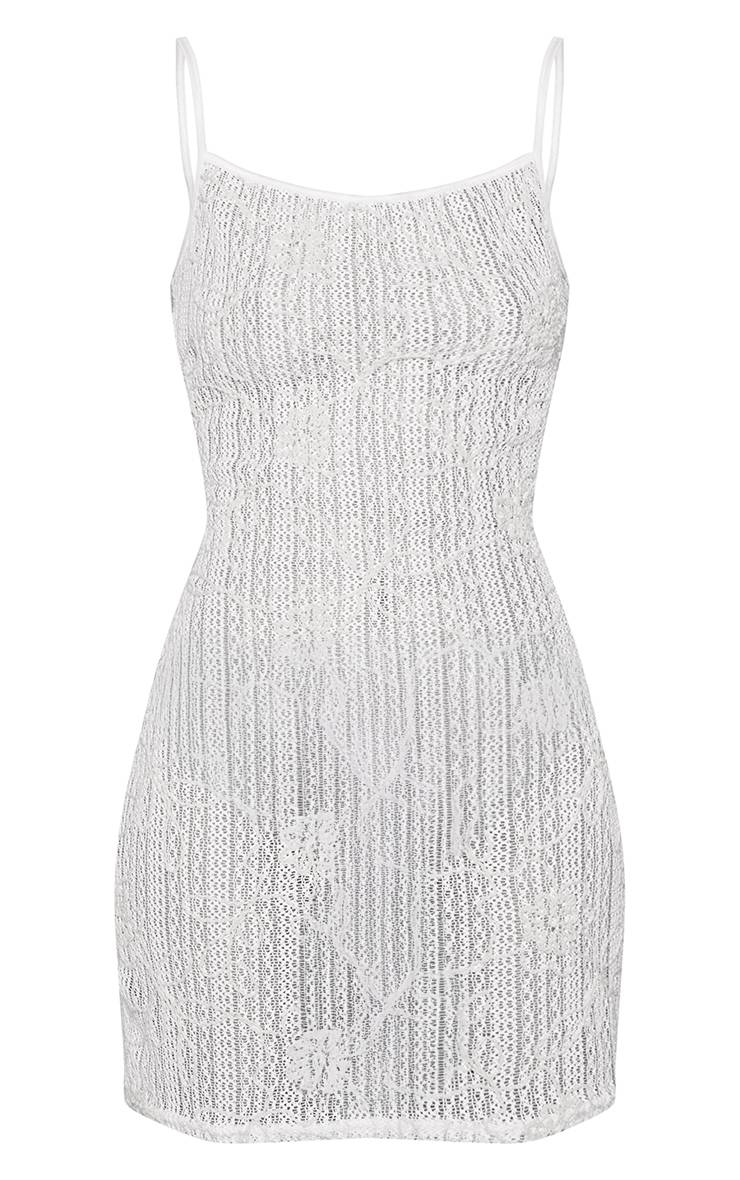 Blanc Robe Courte Moulante À Encolure Droite Et Bretelles Fines En Jersey Texturé Fleuri - Coupe Tall