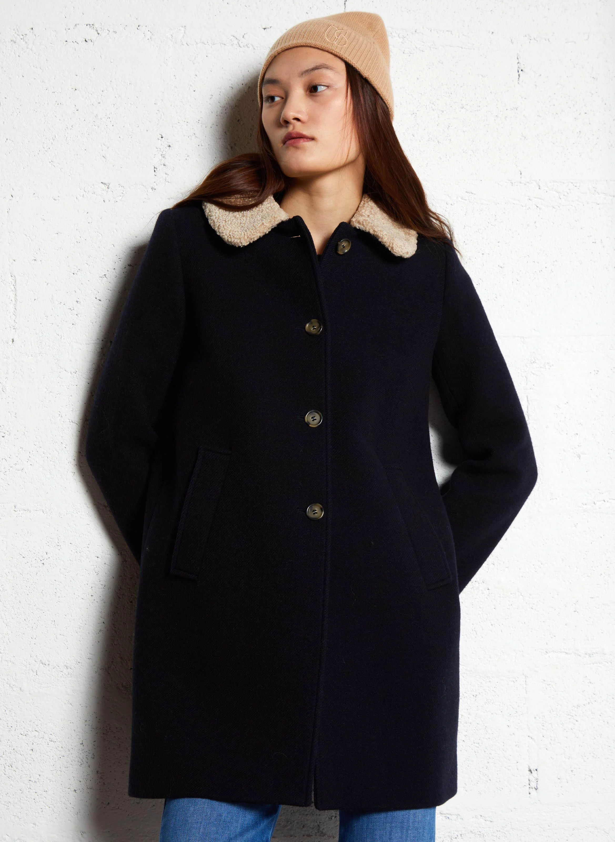TOLLING - Manteau col effet fourrure en laine mélangée | Bleu