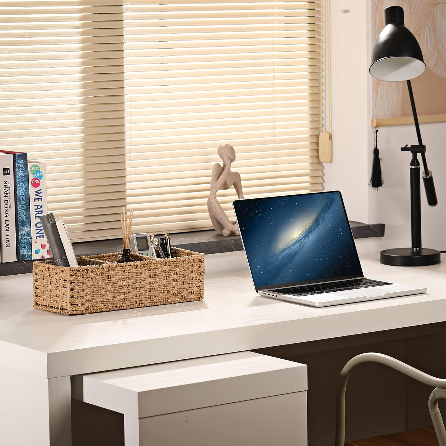 (36x15cm) Rattan Aufbewahrungs Korb Deko Organizer mit 3 Fächern für Badezimmer / Küche / Wohnzimmer - Braun