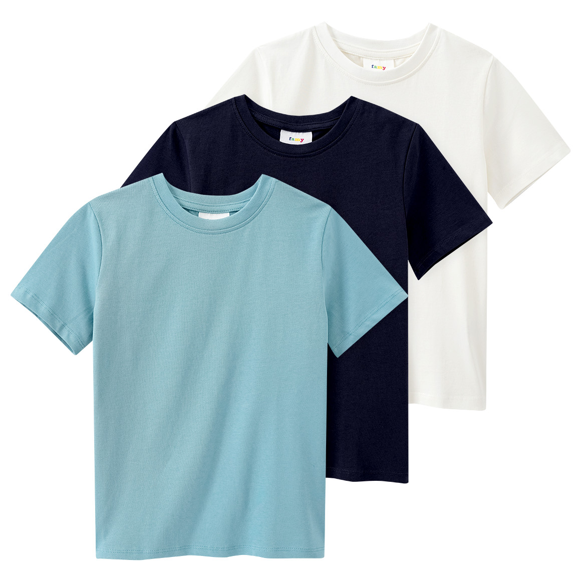 Famy 3 Jungen T-Shirts im Basic-Look salbei / weiss / dunkelblau