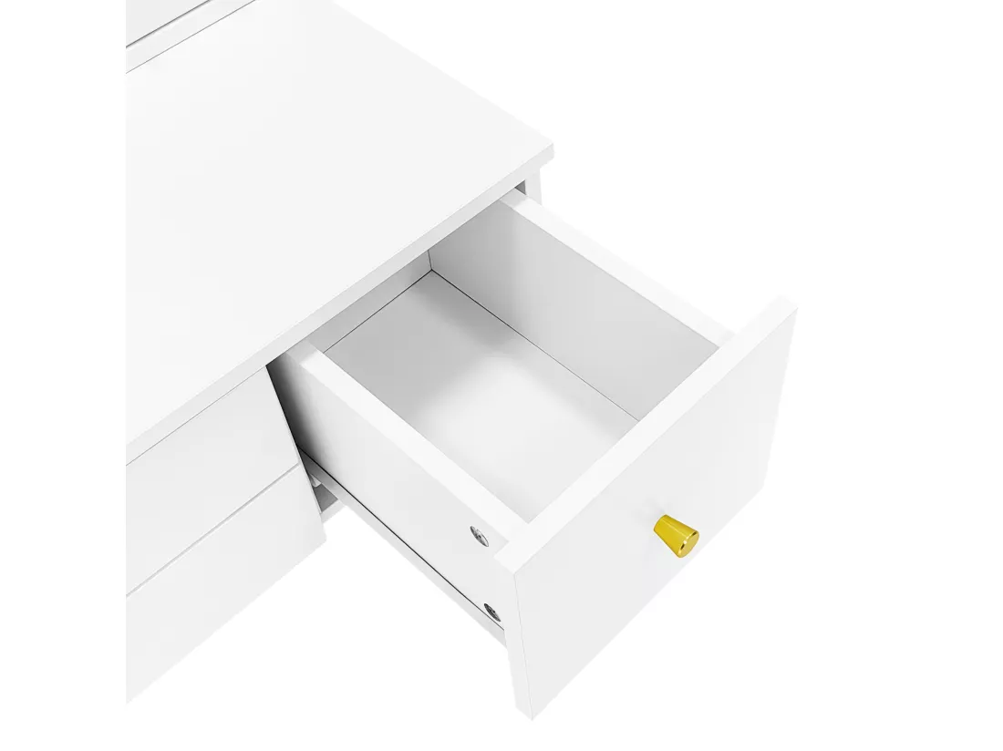 Coiffeuse - rangements & miroir à LED réglable - MDF - Blanc (tabouret non inclus)