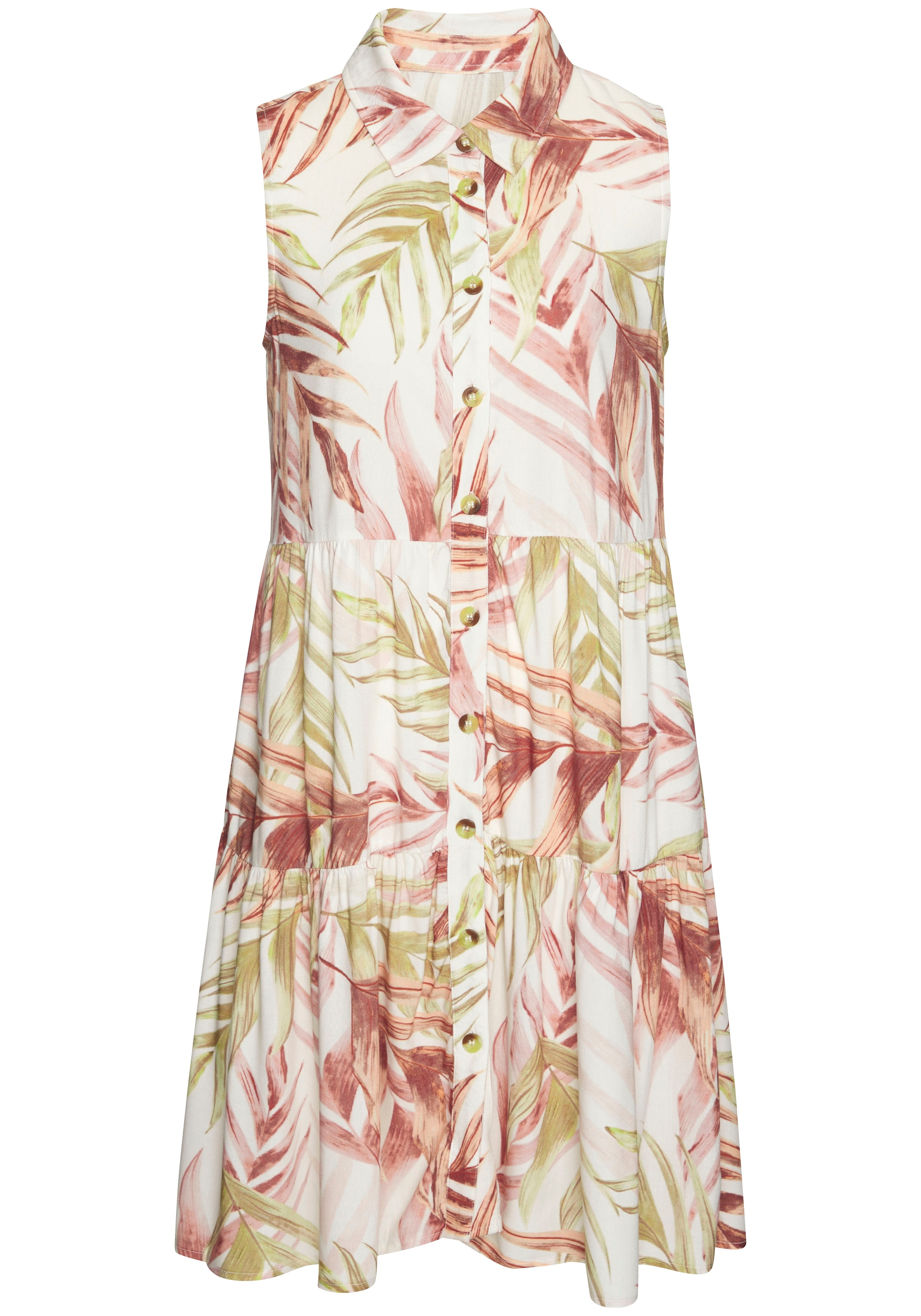 LASCANA Hemdblusenkleid mit Alloverprint und Volants, ärmelloses Sommerkleid, Strandkleid