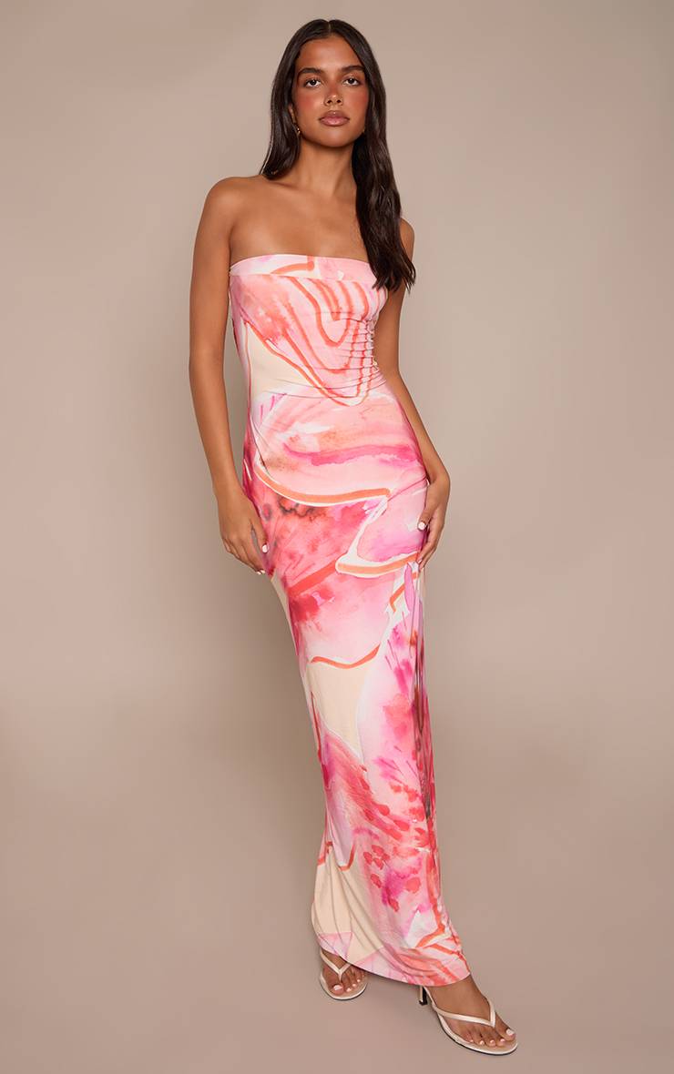 Rose Robe Maxi Bandeau À Imprimé Floral
