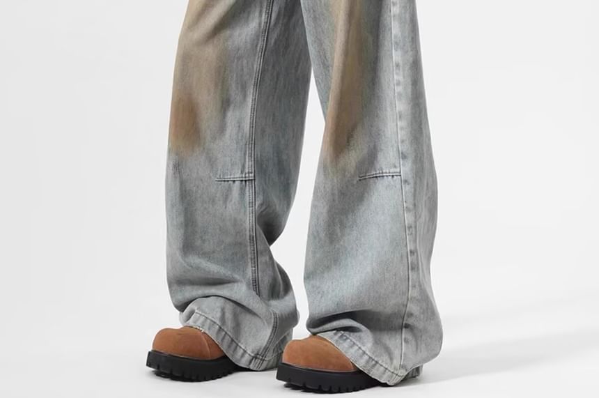 AXEN - Mid Rise Washed Wide Leg Jeans