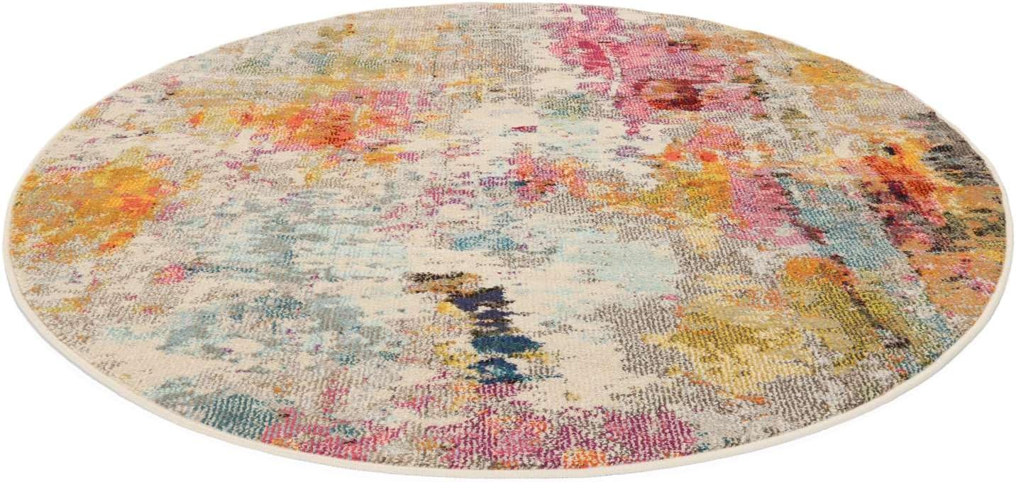 RugVista Fiona, Teppich, Moderne Teppiche, Ø 200 cm, Rund, Niedriger Stapel, Wohnzimmer, Schlafzimmer, Küche, Nur chemische Reinigung, Oeko_tex_100, Mehrfarbig