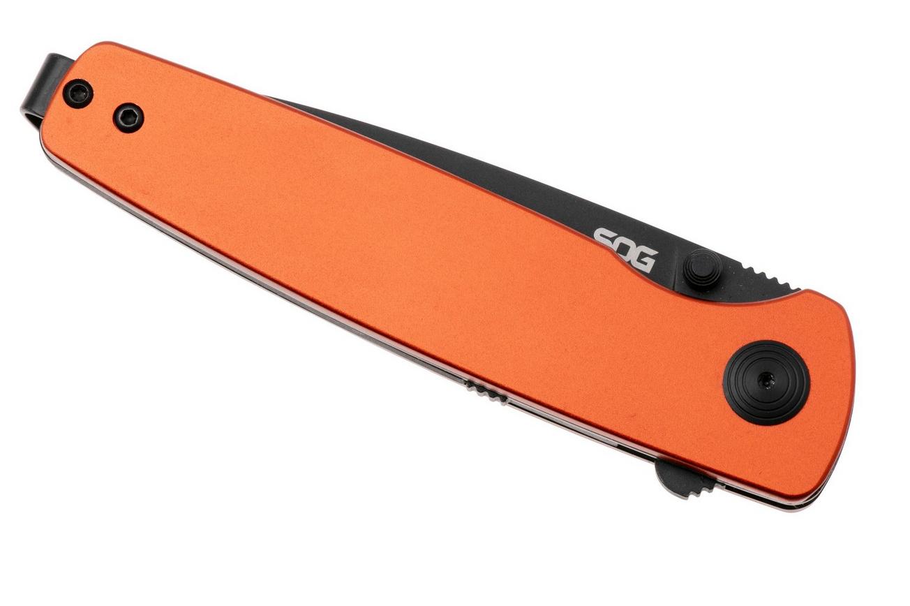 SOG Twitch III 11-15-05-43, Black 154CM, Burnt Orange Aluminum, Black Hardware zakmes