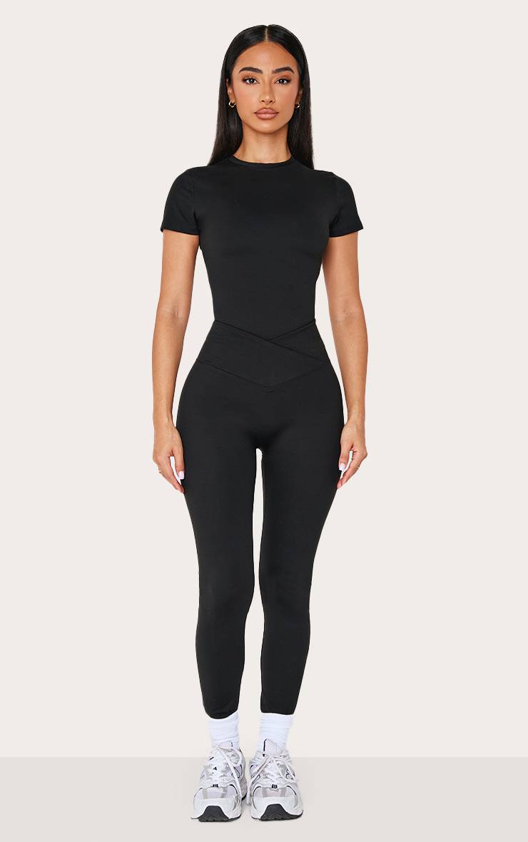 Deep Black Legging De Sport Petite Taille Sculptant Avec Taille Enveloppante