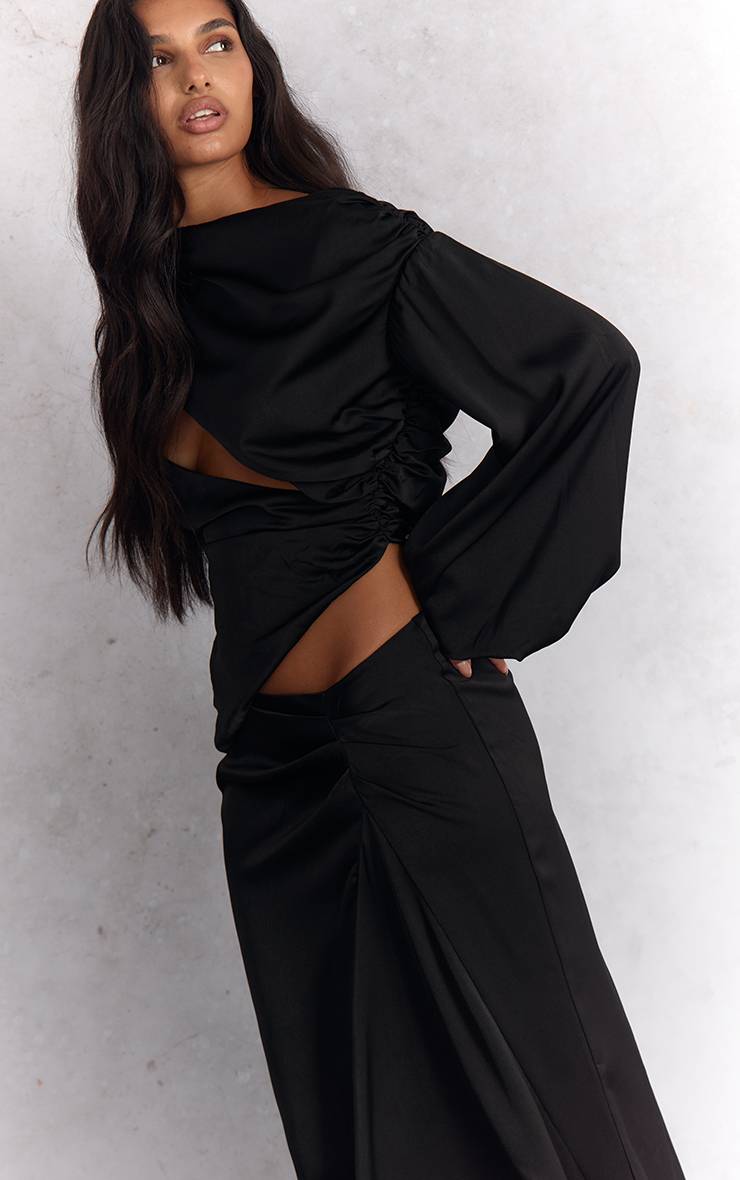 Noir Jupe Longue En Satin À Taille Échancrée