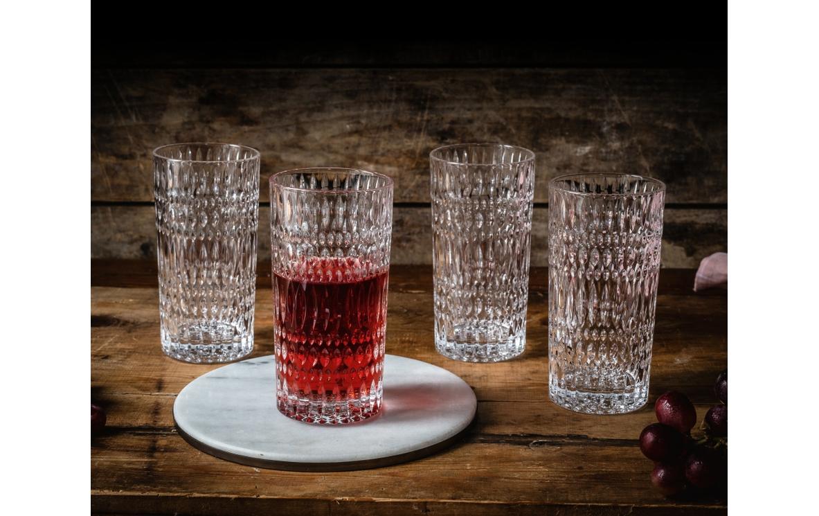Longdrinkglas Ethno, 4 StückSet mit vier transparenten Longdrinkgläsern aus Kristallglas
