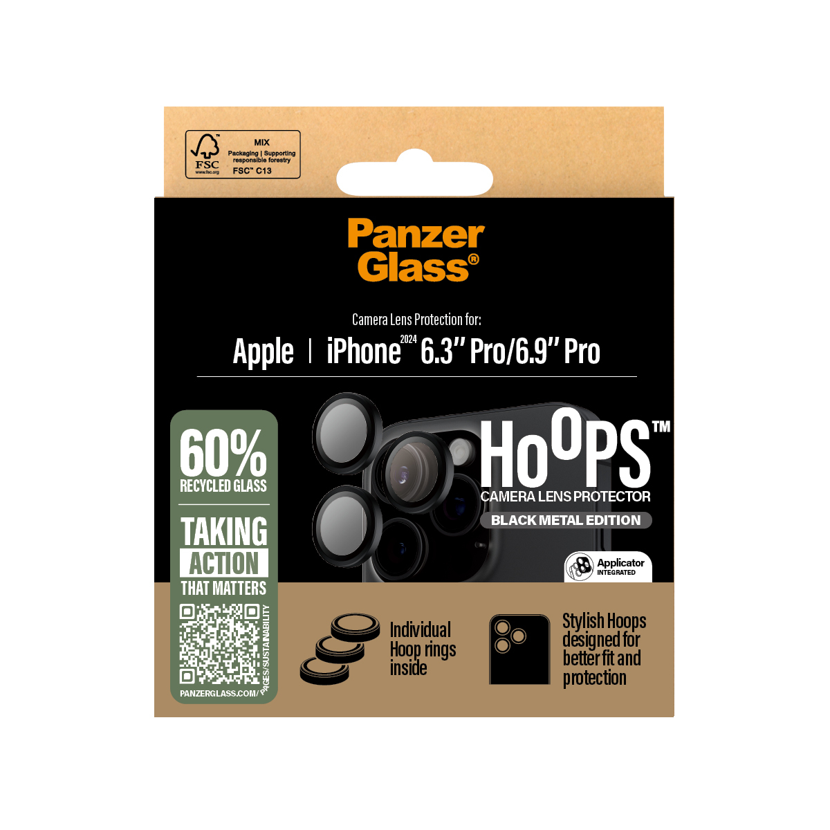 Hoops iPhone 16 Pro / iPhone 16 Pro Max Kameraschutz Objektiv Ring Protector Abdeckung (1284) - Schwarz
