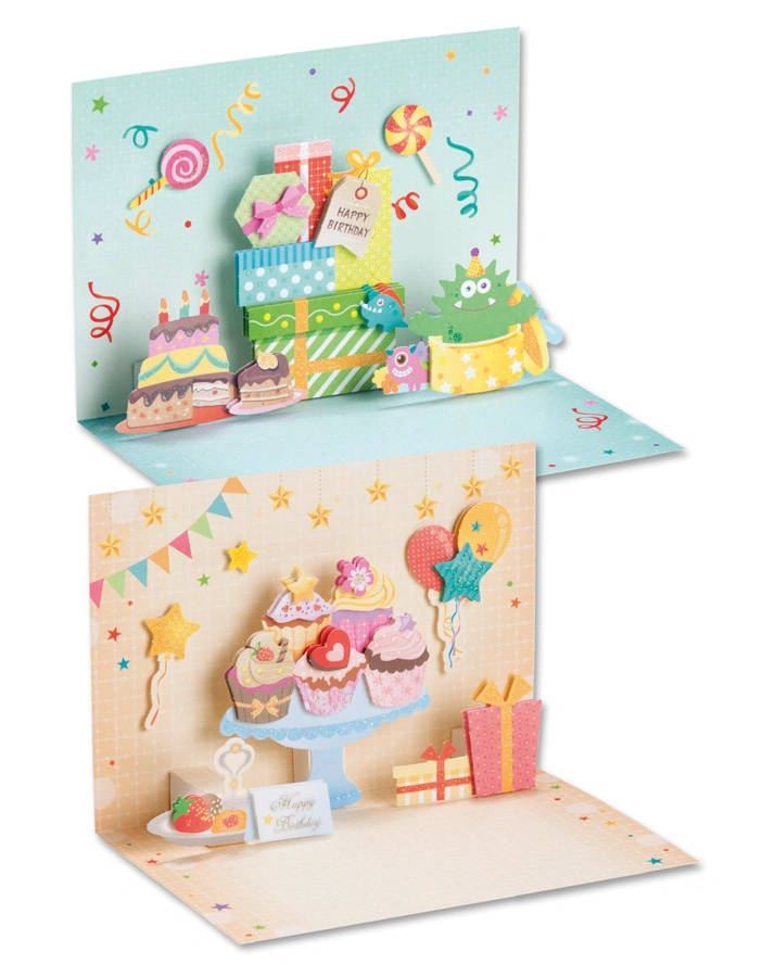 3D-Pop-Up-Karten GEBURTSTAG 2er-Set in bunt