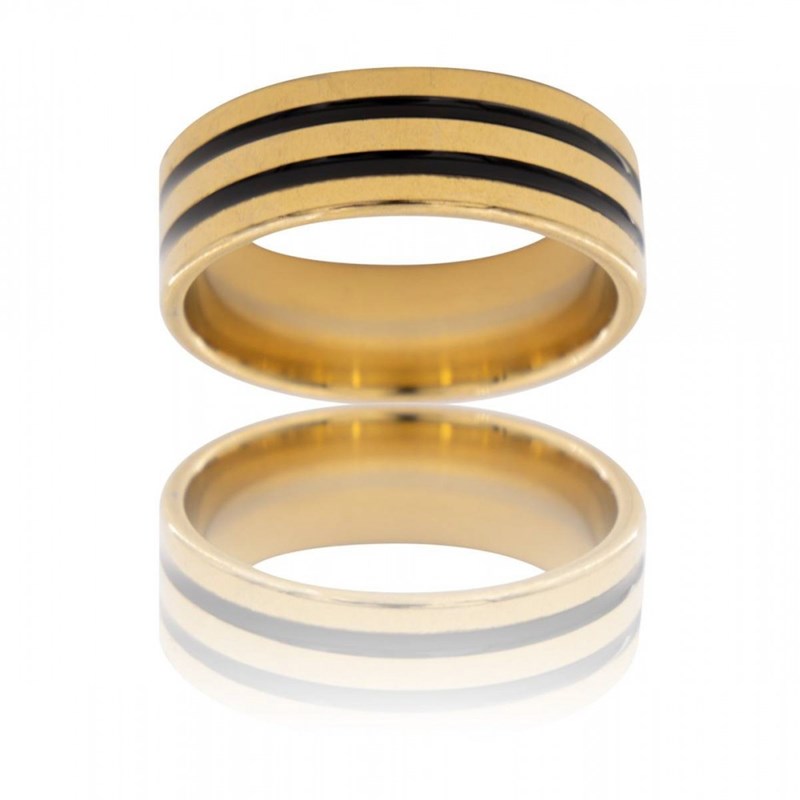Bague en Acier Doré Noir Homme ROYAL