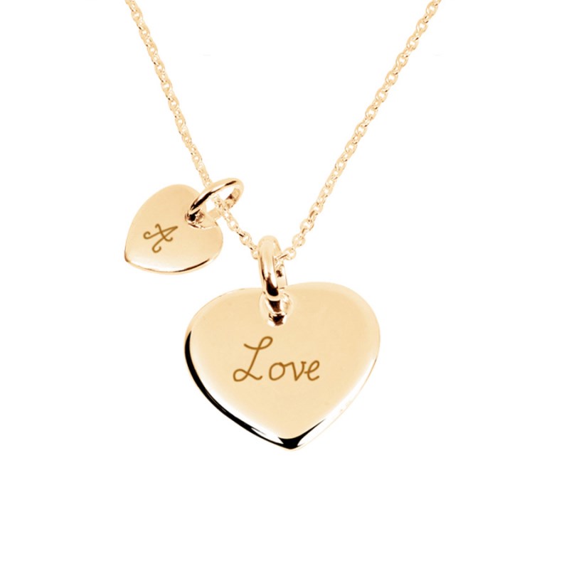 Collier coeur et mini coeur plaqué or 18 K