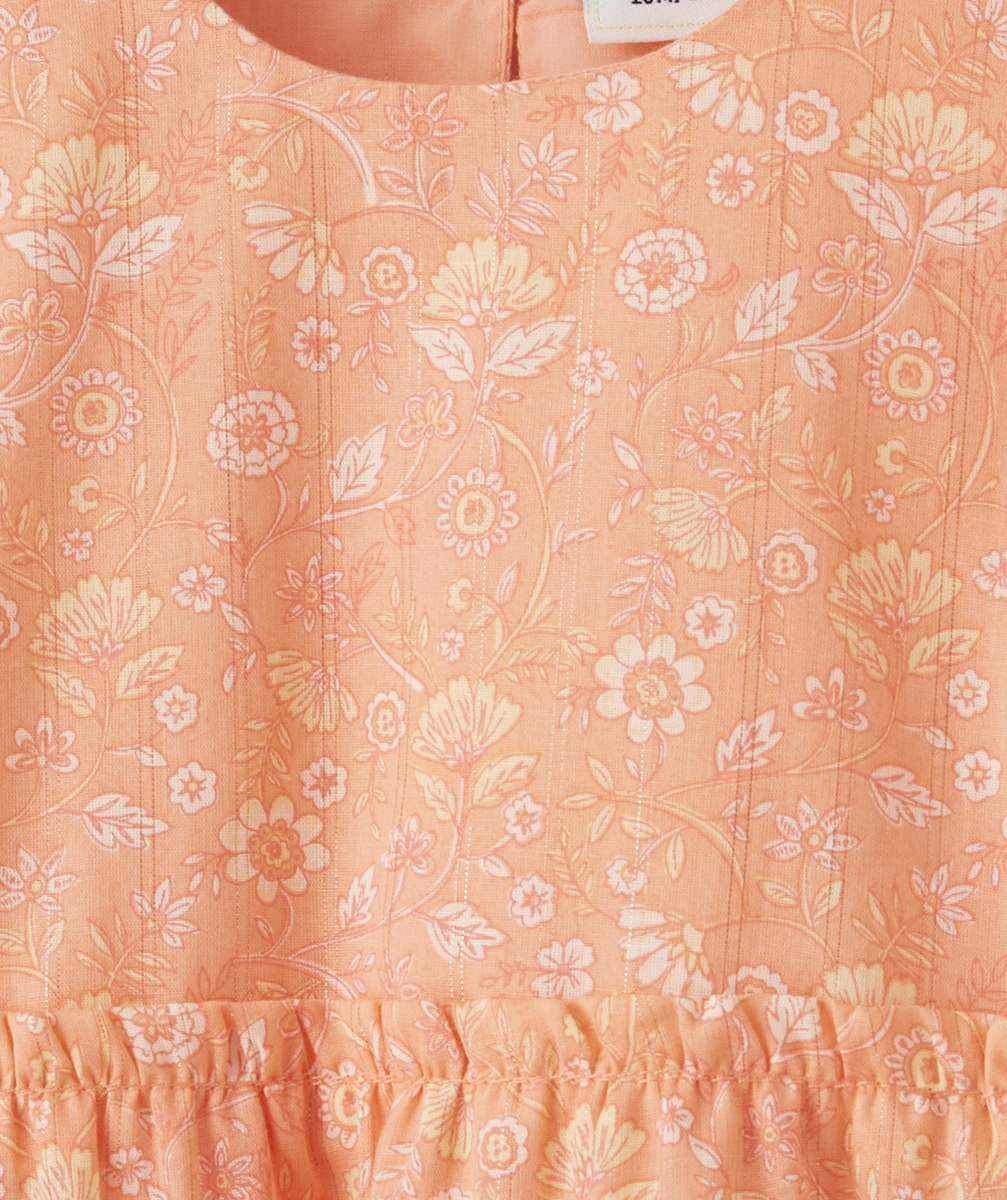 ROBE À VOLANTS BÉBÉ FILLE EN COTON ROSE IMPRIMÉ FLEURI
