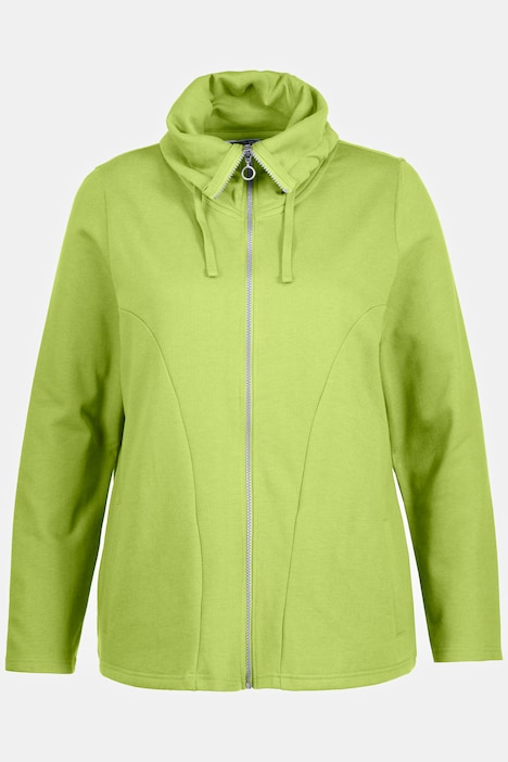 Sweatjacke, drapierter Stehkragen, Kunstleder-Details