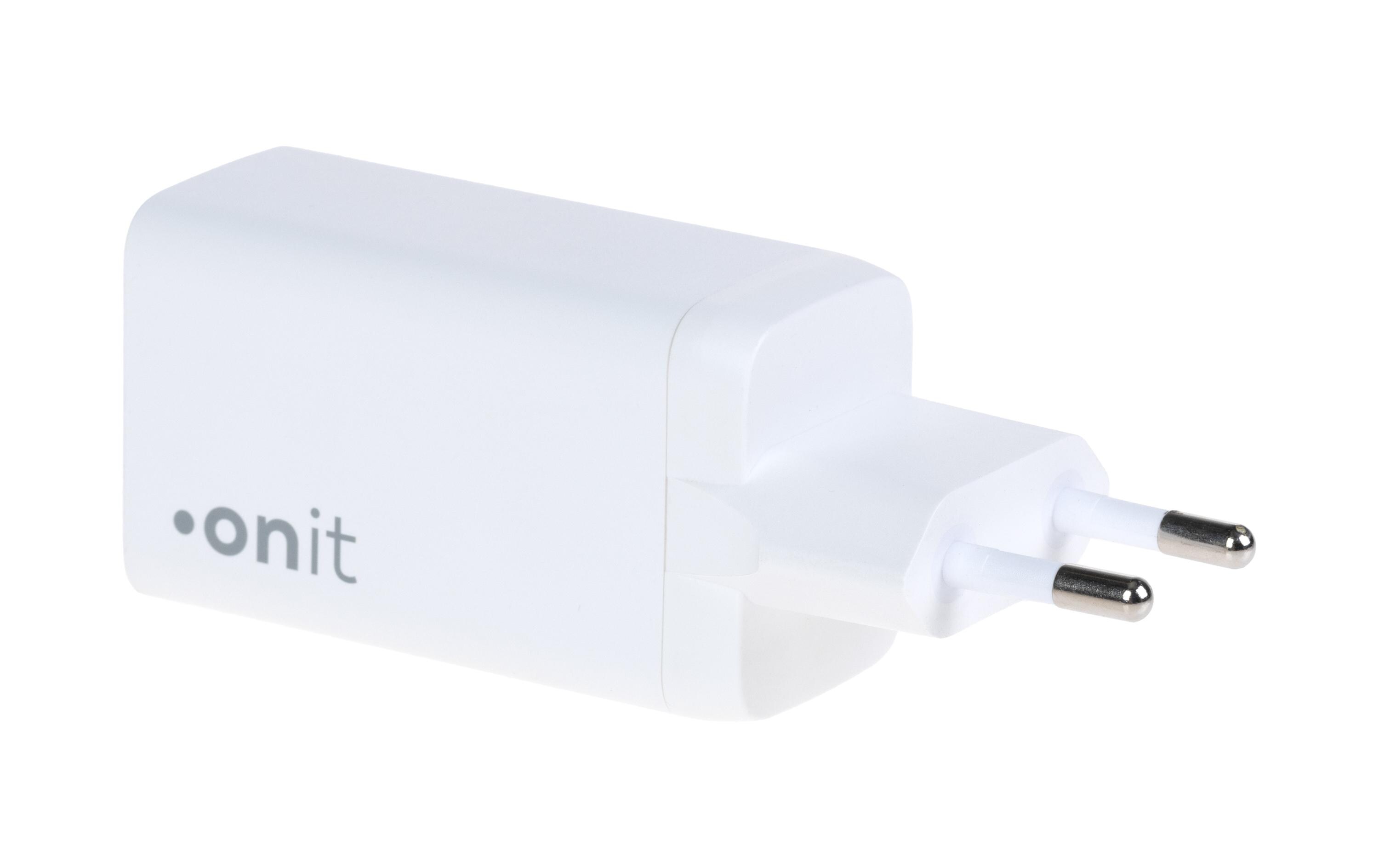 USB-Wandladegerät Trial QC4+ 65 W GaN WeissLadeadapter mit zwei USB-C-Ports und einem USB-A-Port