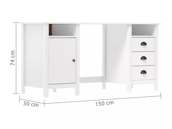 Bureau Hill Blanc 150x50x74 cm Bois de pin solide